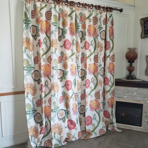 Custom Linen CurtIns 94W x 86L Jacobean Print Floral Cotton Lined - Picture 4 of 14